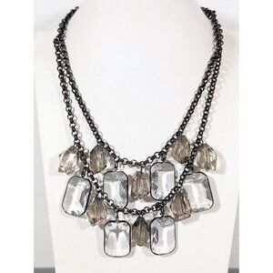 Gray Metallic Bezel Charm Layered Chain Necklace Statement Whimsigoth 19"